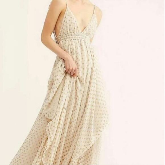 NWT Free People Metallic Dot Meredith Small Maxi Dress - Picture 2 of 6